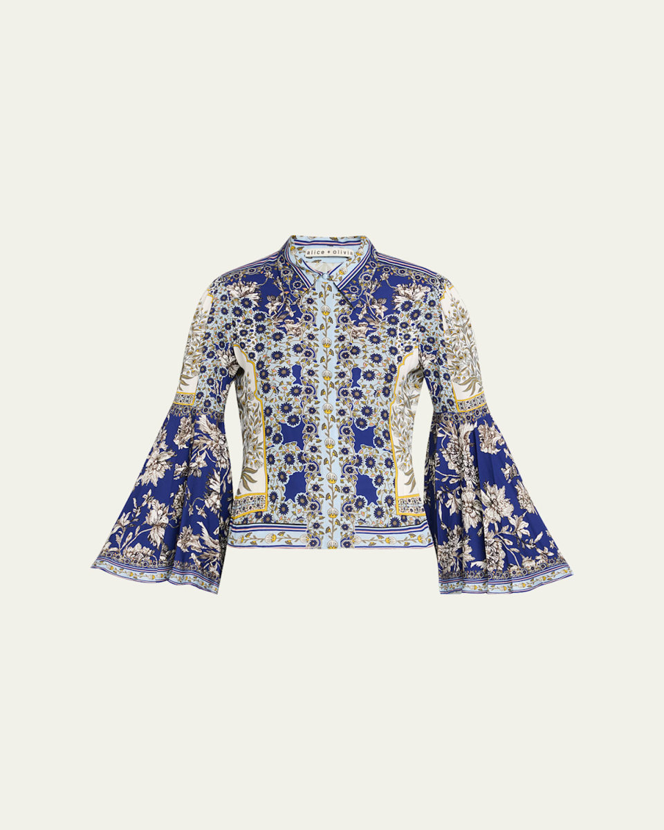 Willa Forevermore Fitted Bell-Sleeve Placket Top